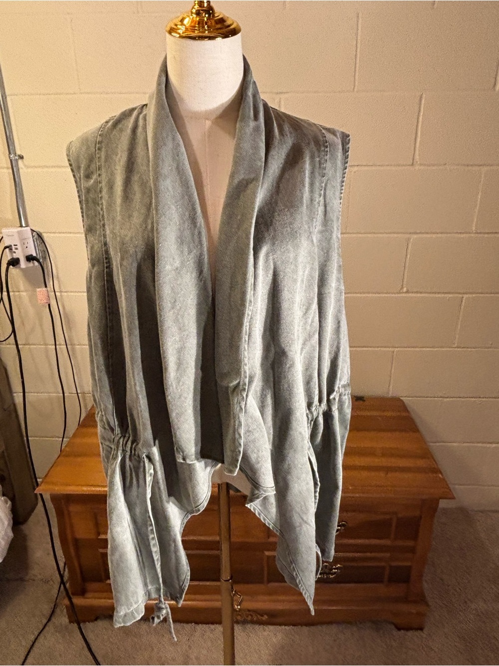 Light Sage Green Draped Open-Front Women's Vest